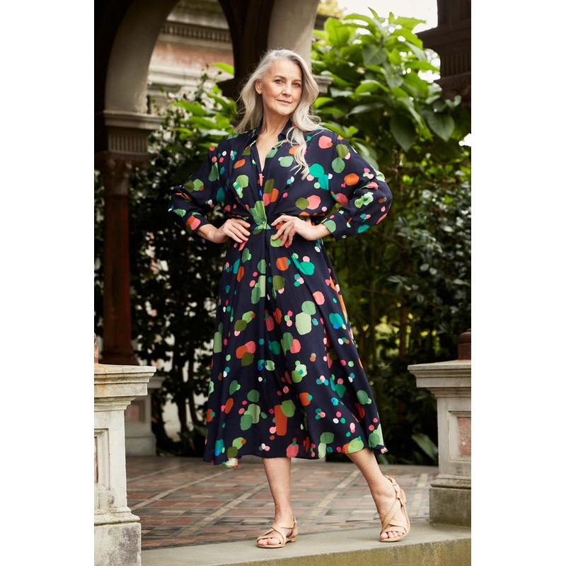 Astra Parisian Midi Wrap Dress Navy in Viscose