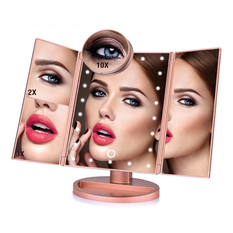 Tri Folded Vanity LED Lighted Makeup Mirror 10X/3X/2X/1X Magnification