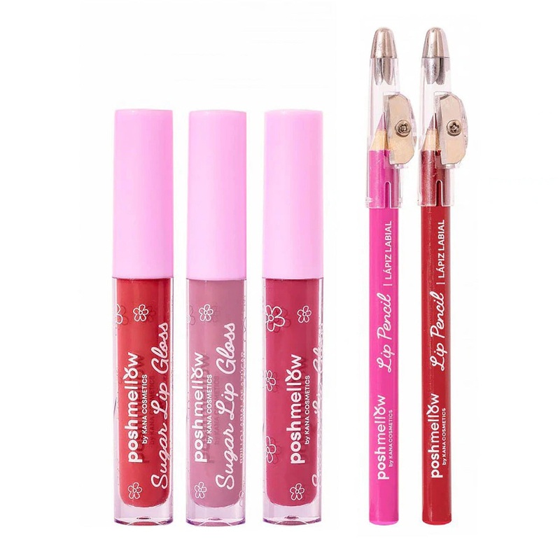 Posh Mellow Sugar Lips Please Lip Gloss & Liner Collection Set 5pcs