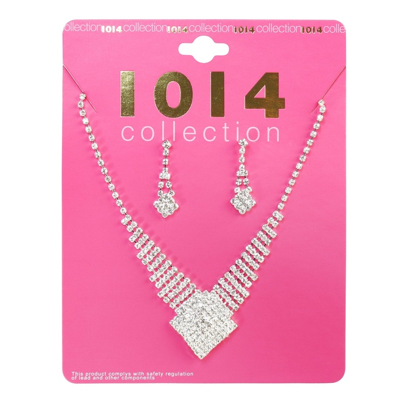 Rhinestone Necklace & Earrings Set DWWW847056823