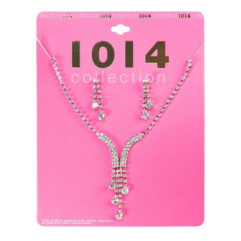 Rhinestone Necklace & Earrings Set DWWW847056834