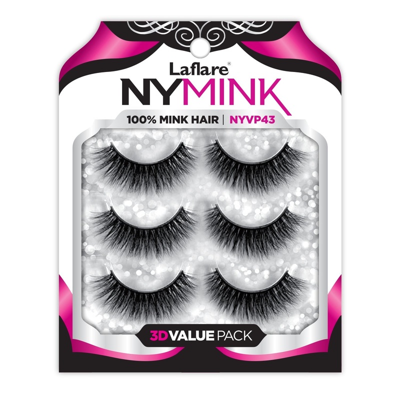Laflare 100% Mink Hair 3D NY Mink Eyelashes Value Pack 3 Pairs
