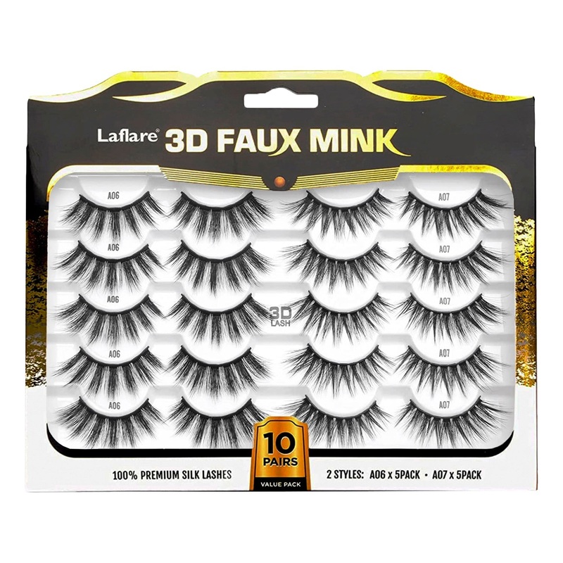 Laflare 3D Faux Mink Eyelashes Jumbo Pack Mix 10 Pairs