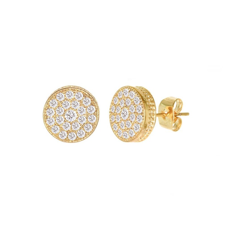Cubic Zirconia Micro Pave Circle Earring Gold