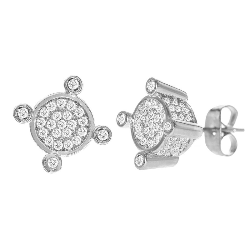 Cubic Zirconia Micro Pave Circle Earring Sliver
