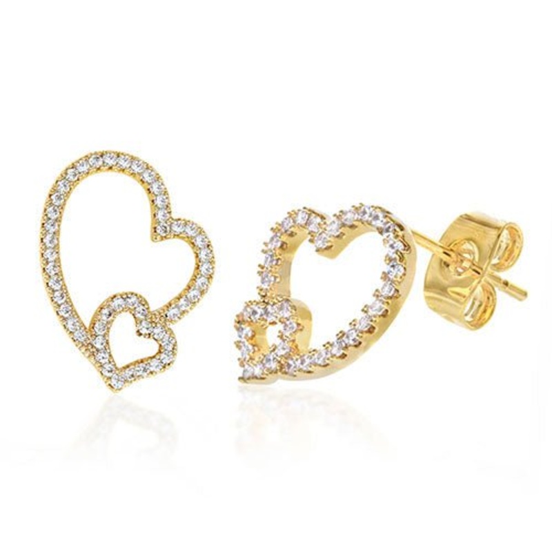 Diamond Look Cubic Zirconia Micro Pave Double Heart Earring DWWW847055216