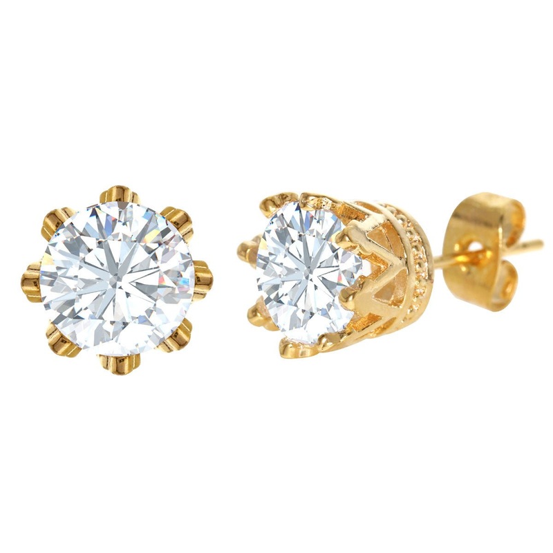 Round Cubic Zirconia Stud Earring Gold DWWW847055211