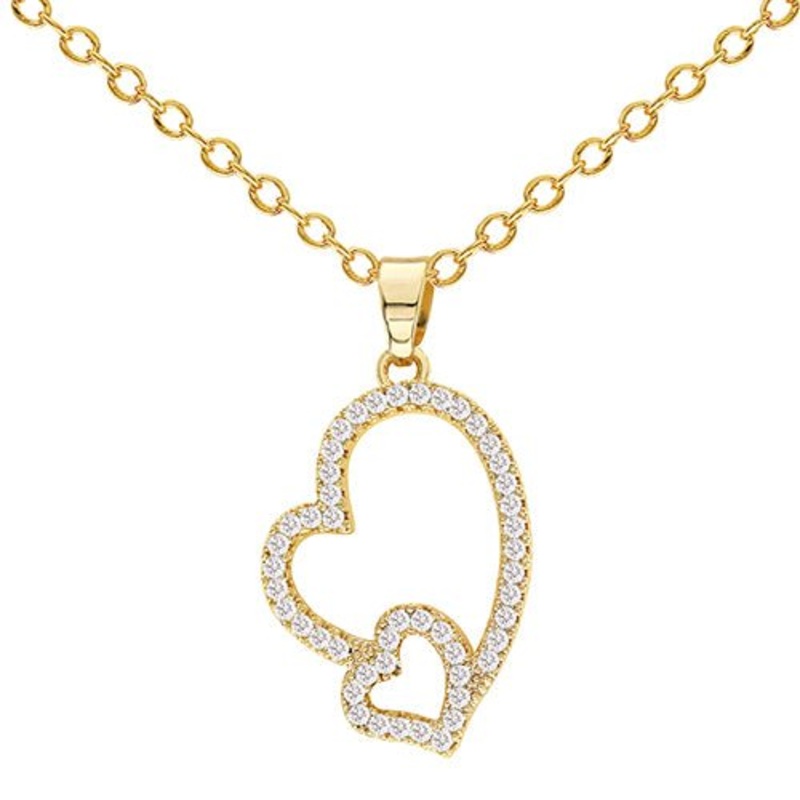 Cubic Zirconia Two Heart Pendant Necklace