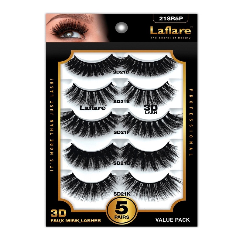 Laflare 3D Faux Mink Eyelashes Value Pack 5 Pairs