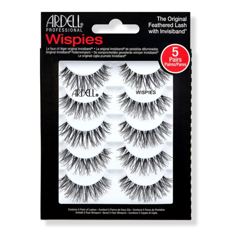 Ardell Feathered Lash with Invisiband Eyelashes- Wispies Black – 5 Pack
