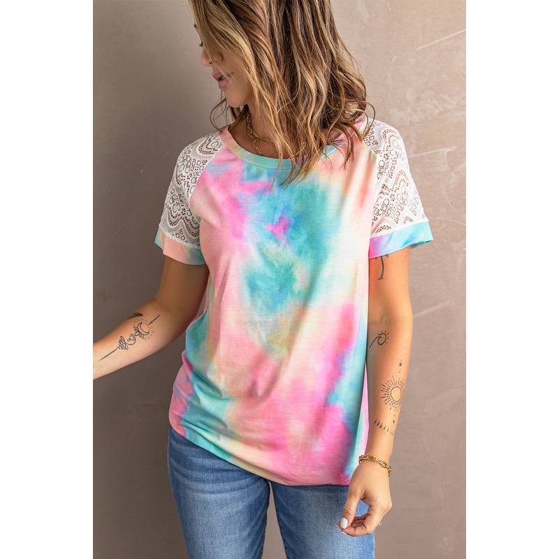 Bright Tie-dye Crochet Raglan Tee