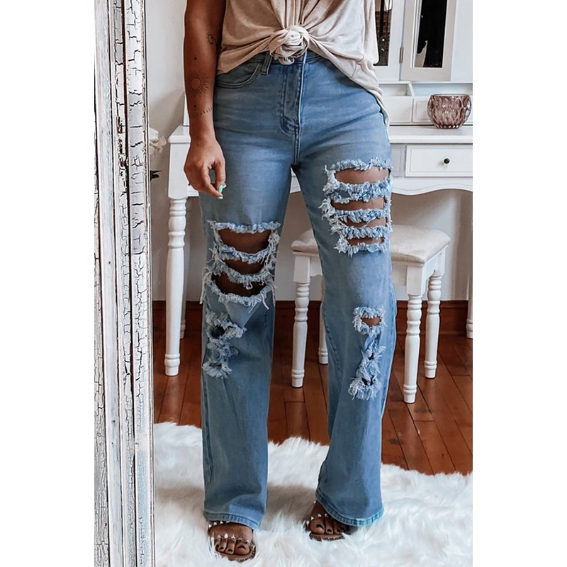 High Waist Ripped Flare Leg Jeans