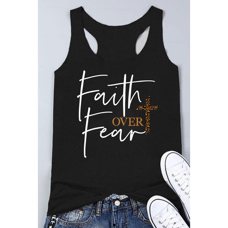 Leopard Printed Cross Faith Over Fear Tank