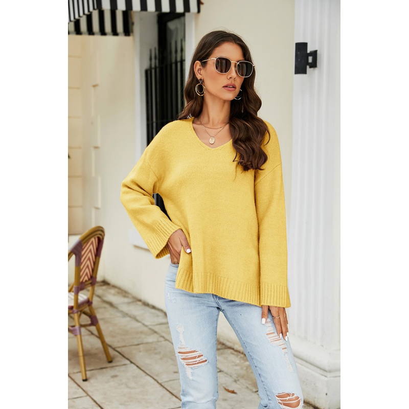 Drop Shoulder V-Neck Knit Pullover