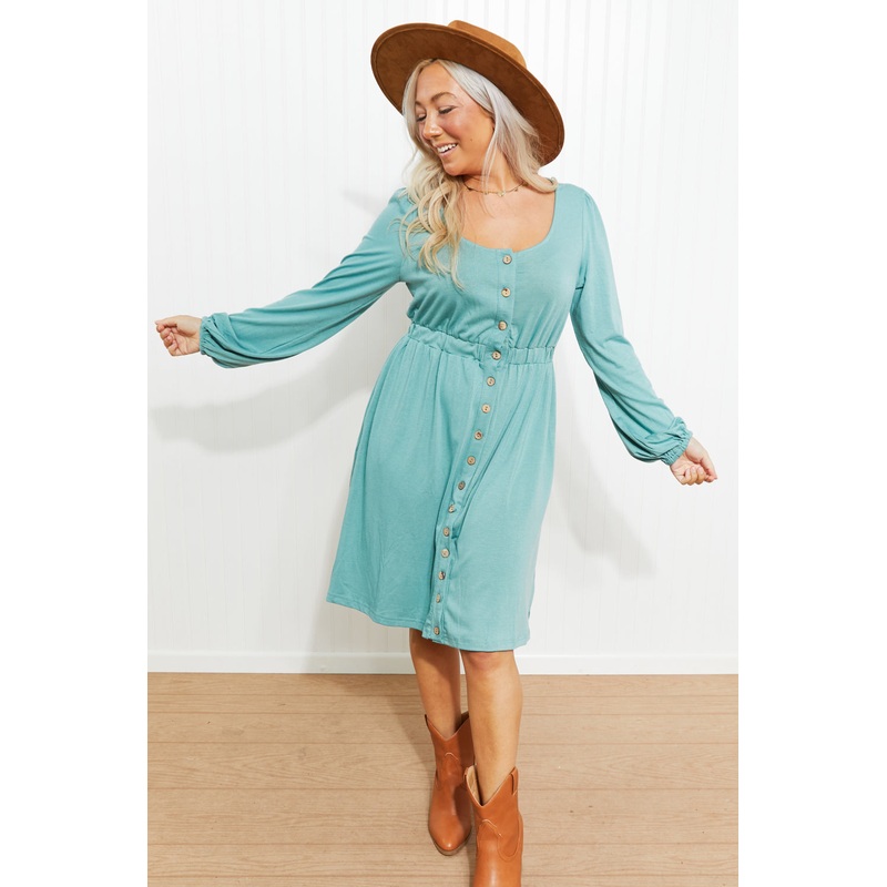 Scoop Neck Empire Waist Long Sleeve Mini Dress