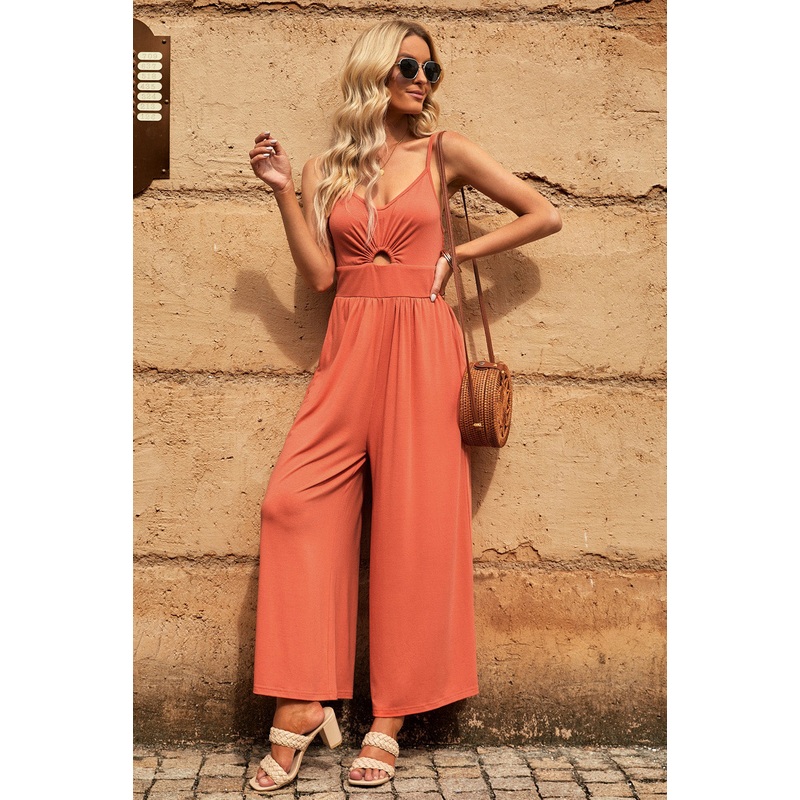 Smocked Spaghetti Strap Wide Leg Jumpsuit