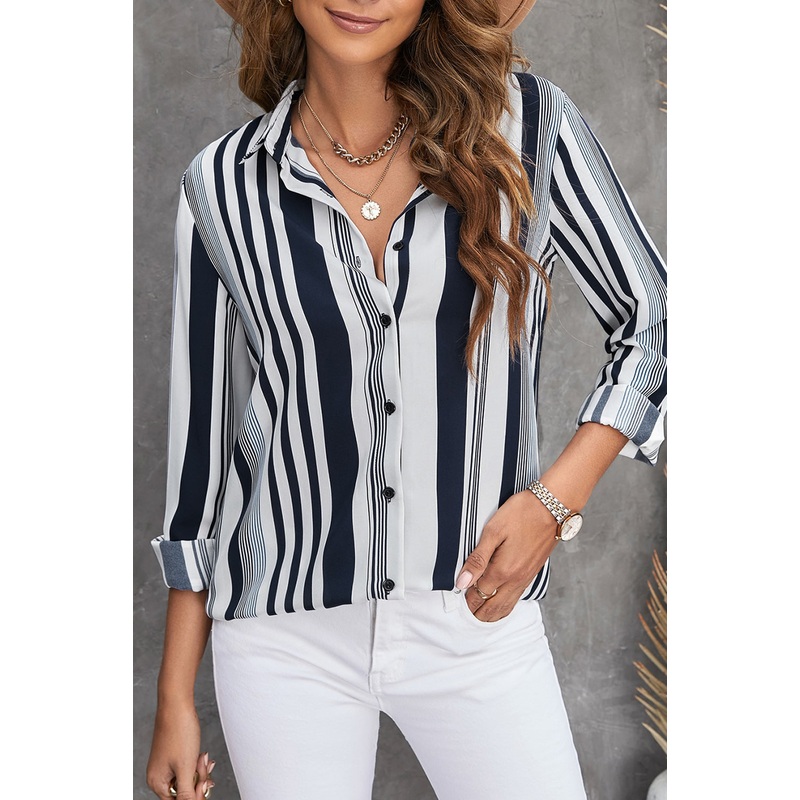 Striped Button-Down Long Sleeve Shirt