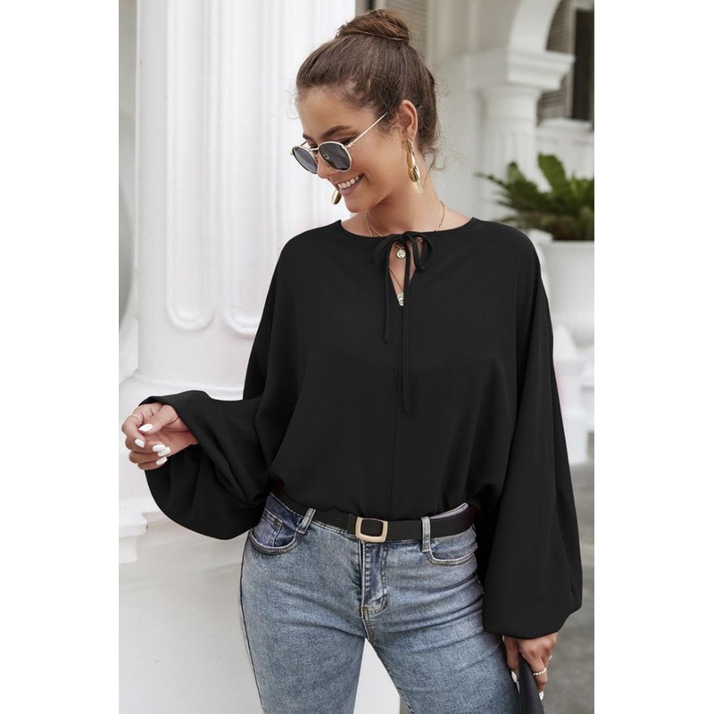 Tie Neck Balloon Sleeve Blouse