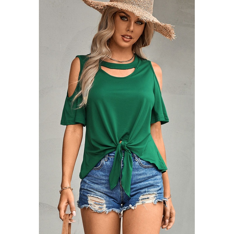 Tied Cutout Cold-Shoulder Top