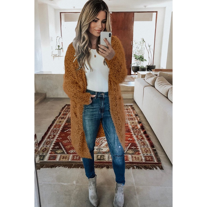Fuzzy Knit Cardigan with Pockets