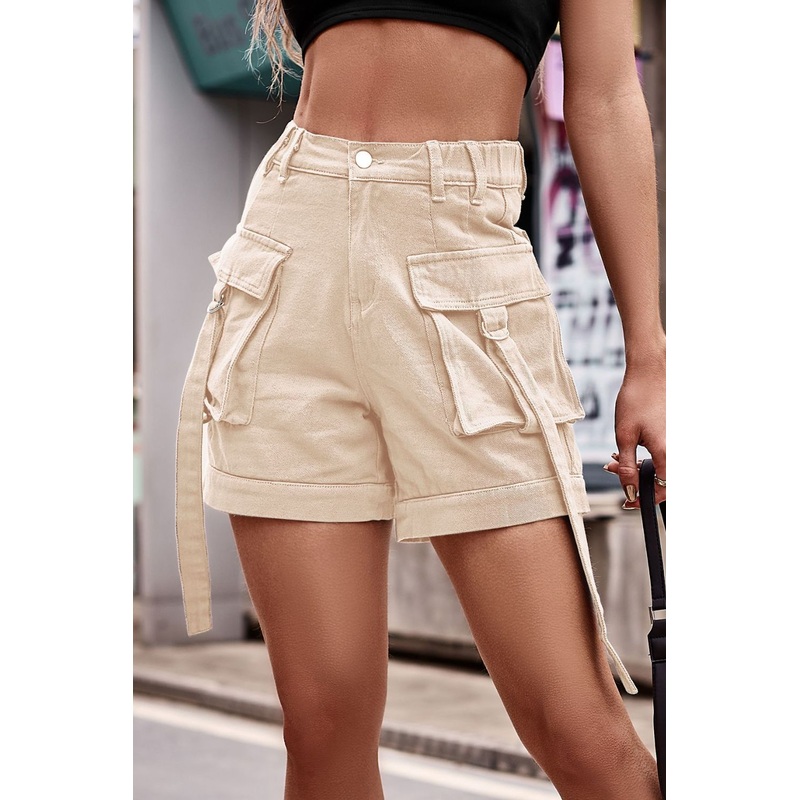 High Waist Denim Cargo Shorts