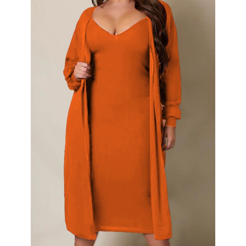 Women’s V-neck Long sleeved Solid Color Casual Set HWWRLN85HP