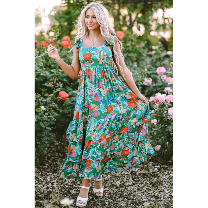 Tiered Ruffled Printed Sleeveless Dress