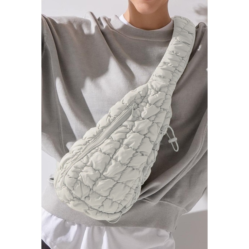 White Marshmallow Quilted Drawstring Decor Sling Bag