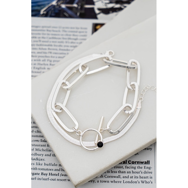 Chunky Chain and Herringbone Chain Bracelet Set
